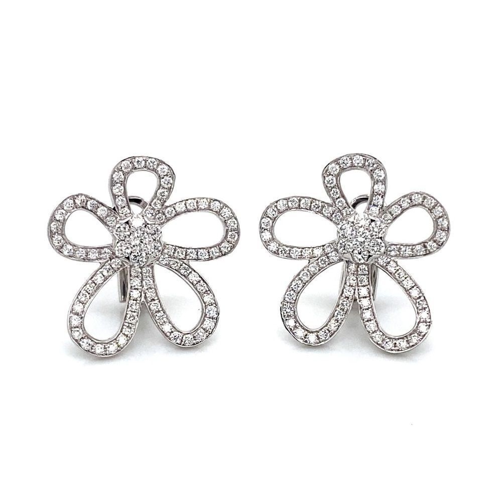 Silver flower diamond earrings #218